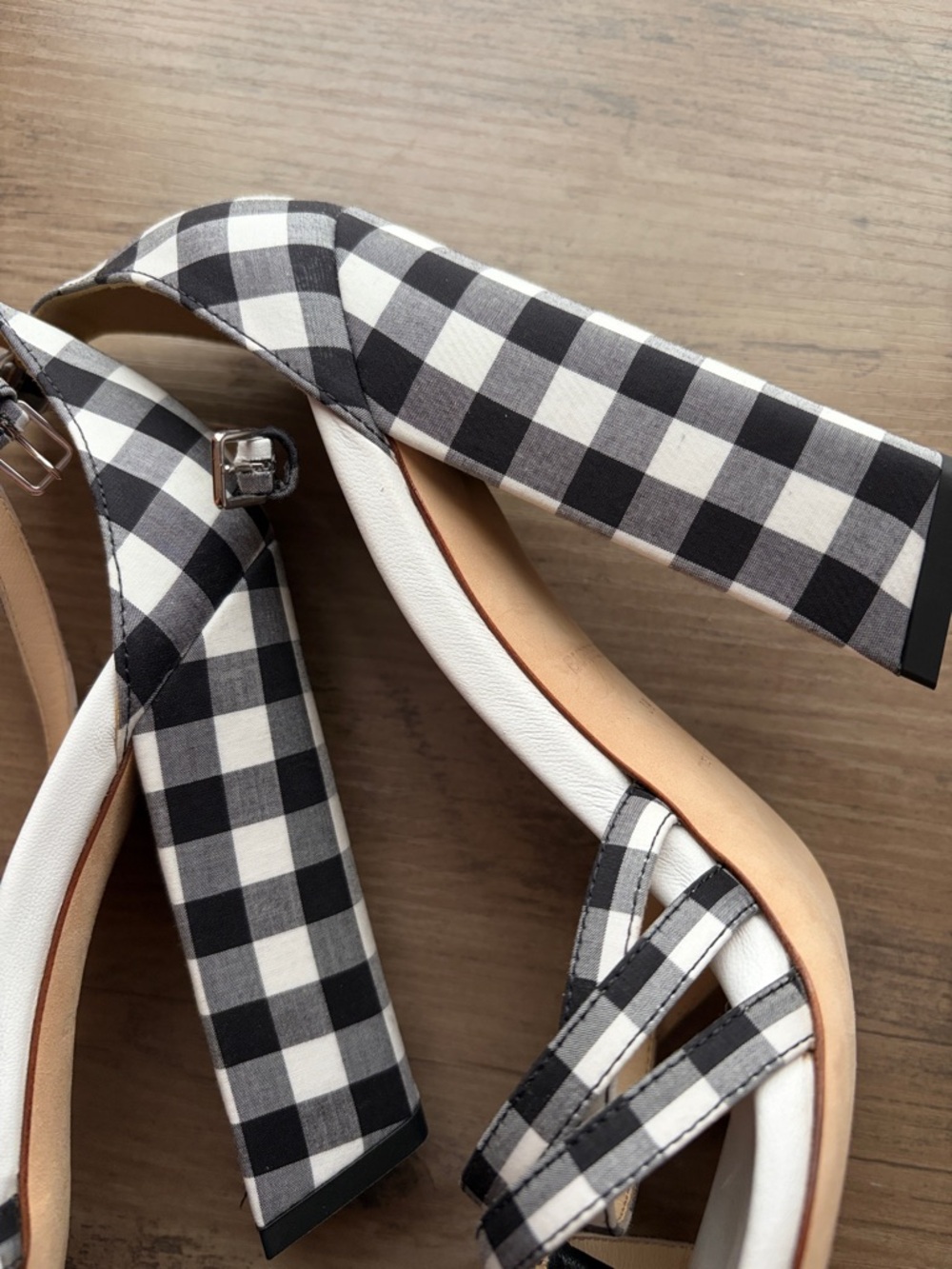 NWT Burberry Hove Black & White Gingham Block Heel Sandals with Ankle Strap s - Picture 4 of 15